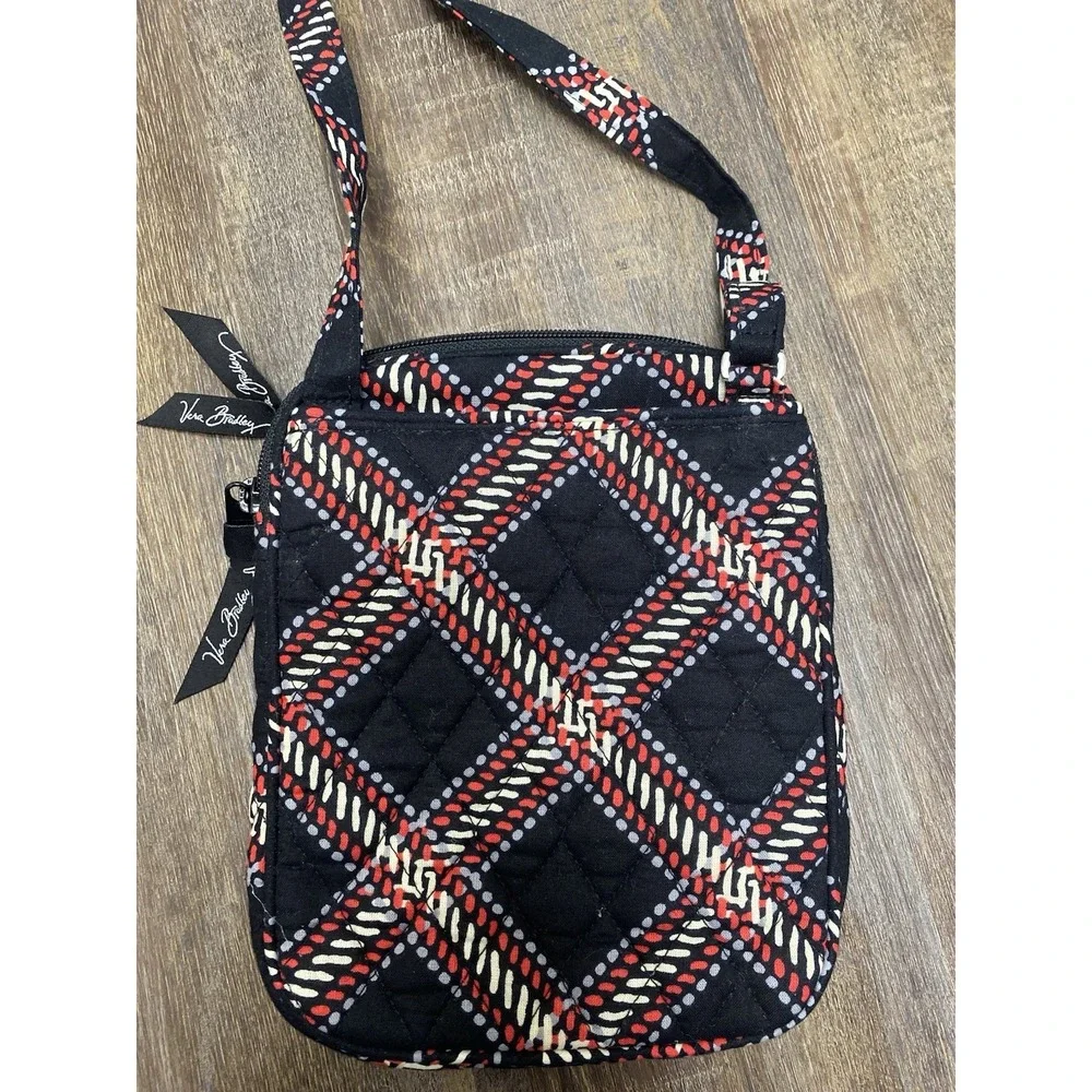 Vera Bradley Mini Hipster Crossbody Bag Black Red White‎ Batik Quilted Cotton
